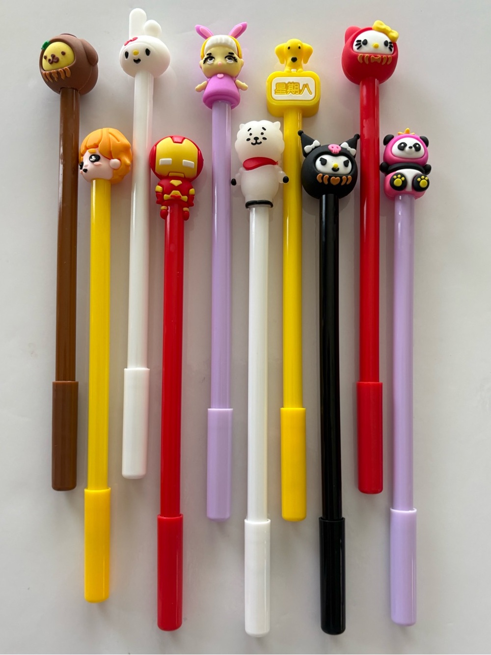 Lot of 10 Kids Black Pens w/ Anime Toppers, Kawaii Anime, Sanrio, Kuromi